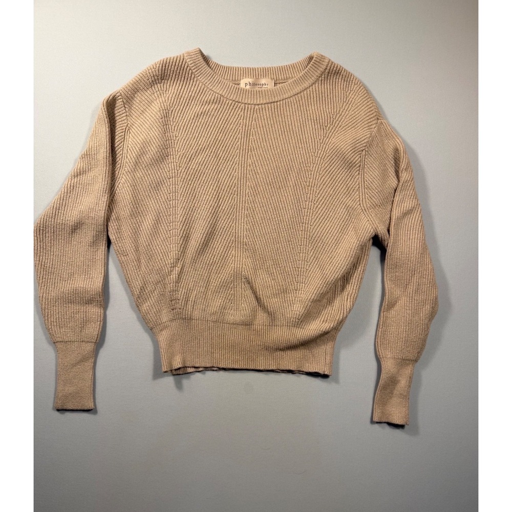 Philosophy Republic Clothing Tan Beige Ribbed Knit Crewneck Sweater Medium